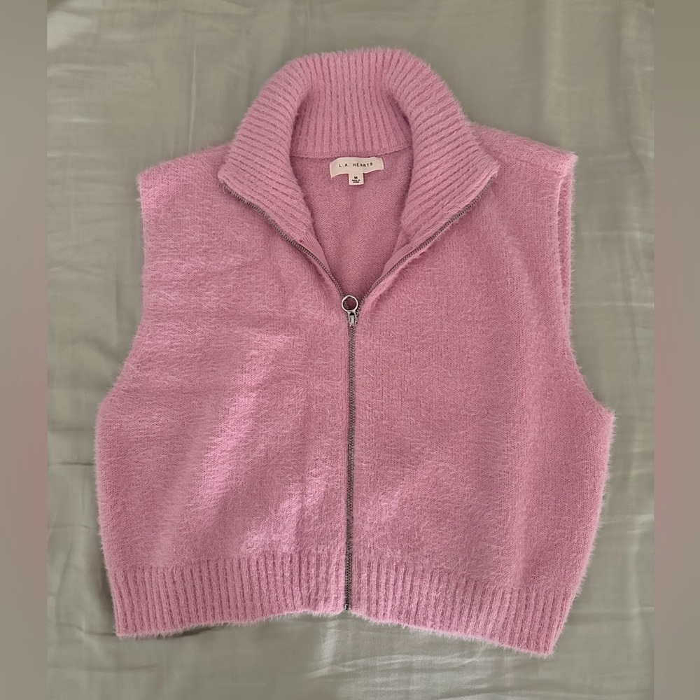 Pink Zip-Up Knit Vest